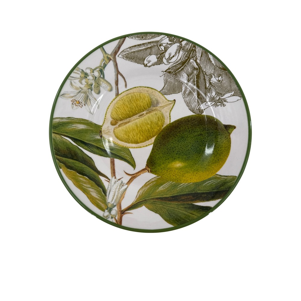 Williams Sonoma Citrus Botanical Plate Green Lime Lemon Blossom 8" Round Dish
